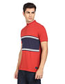 Flying Machine Mock Neck Horizontal Stripe Cotton T-Shirt