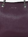 Calvin Klein Women Dark Purple Metallic Chain Trim Strap Textured Leather Tote Bag