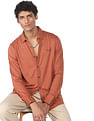 Calvin Klein Jeans Men Brick Red Slim Fit Pure Cotton Solid Casual Shirt