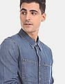 Calvin Klein Men Dark Blue Washed Iconic Denim Double Patch Pocket Casual Shirt
