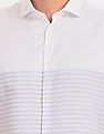 Calvin Klein Men White Short Sleeve Horizontal Cut And Sew Stripe Casual Shirt