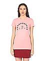 Aeropostale Women Pink Brand Print Cotton T-Shirt