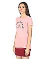 Aeropostale Women Pink Brand Print Cotton T-Shirt