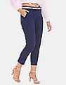Tommy Hilfiger Women Blue Cotton Stretch Dobby Pants