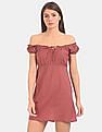 Aeropostale Women Dusty Pink Off-Shoulder Empire Waist Dress