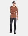 GAP Men Brown Ribbed Crew Neck Solid Sweater
