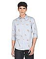Flying Machine Spread Collar Floral Print Satin Shirt