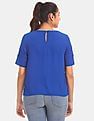 Tommy Hilfiger Women Blue Round Neck Solid Woven Top