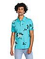 Aeropostale Men Turquoise Cotton Floral Print Polo Shirt