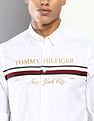 Tommy Hilfiger Men White Embroidered Logo Casual Shirt