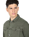Flying Machine Spread Collar Solid Denim Jacket