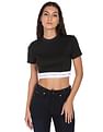 Calvin Klein Women Black Short Sleeve Brand Tape Crop T-Shirt