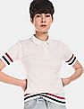 U.S. Polo Assn. Women Off-White Short Sleeve With Ribbed Hems Striped Pique Polo Shirt