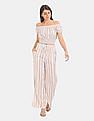 Aeropostale Women Cream Striped Off-Shoulder Crop Top