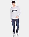 Flying Machine Ribbed Crew Neck Printed Sweatshirt