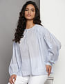 Tommy Hilfiger Cotton Voile Long Sleeve Henley Blouse