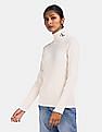 Calvin Klein Women White Striped High Neck Sweater