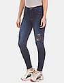 Aeropostale Women Dark Blue High Rise Destroyed Jeans
