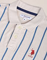 U.S. Polo Assn. Men Off White Cotton Pique Vertical Stripe Polo Shirt