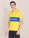 U.S. Polo Assn. Men Yellow Colour Block Cotton Polo Shirt