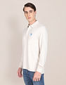 U.S. Polo Assn. Men Off White Heathered Long Sleeve Polo Shirt