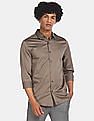 Calvin Klein Men Taupe Slim Fit Satin Stretch Solid Casual Shirt