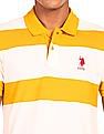 U.S. Polo Assn. Men Off White And Yellow Cotton Striped Polo Shirt