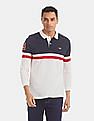 Aeropostale Navy And White Long Sleeve Colour Block Polo Shirt
