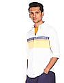 Aeropostale Men White And Yellow Spread Collar Striped Casual Shirt