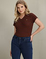 U.S. Polo Assn. Women Horizontal Stripe Ribbed Polo Shirt